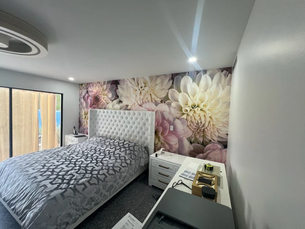 Modern wallpaper installation in a Sacramento living room